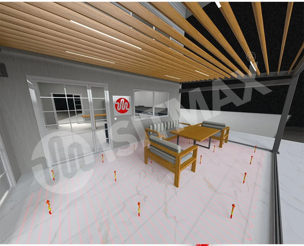 Kitchen floor heating — electric heating system laid in the working strip in front of the worktop